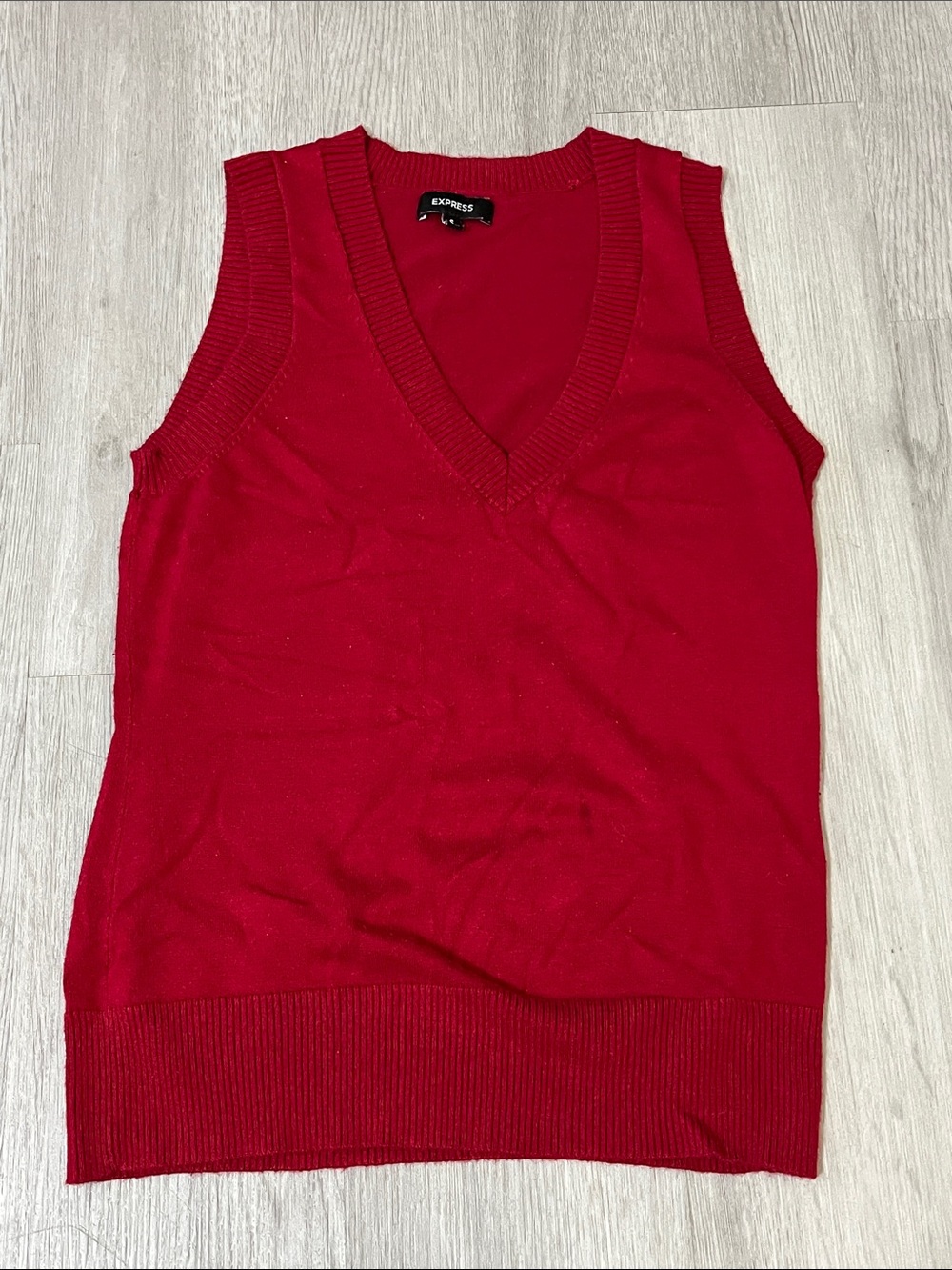 Express Women's Bright Red V-Neck Sweater Vest